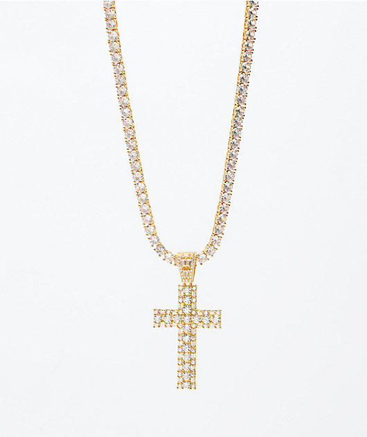 The Gold Gods Diamond Cross Gold Tennis Chain 22