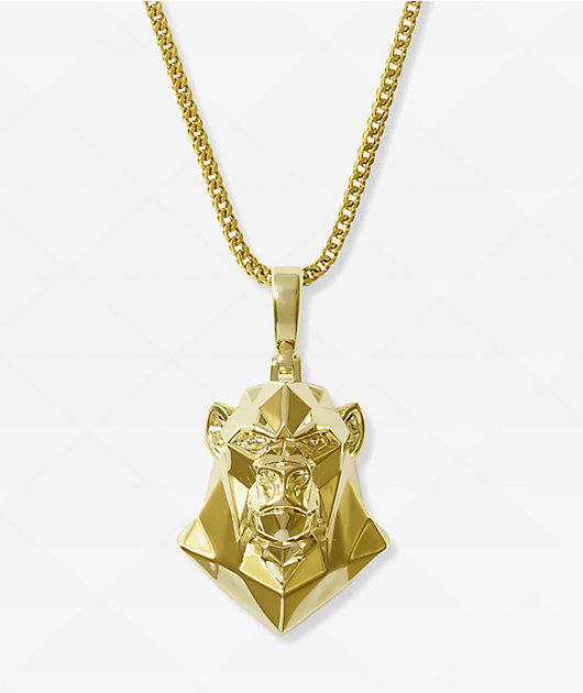 The Gold Gods Gold 22" Ape Head Pendant & Rope Chain Necklace