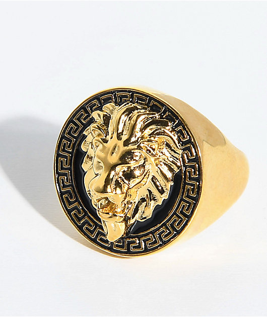 The Gold Gods Lion Head Black & Gold Ring