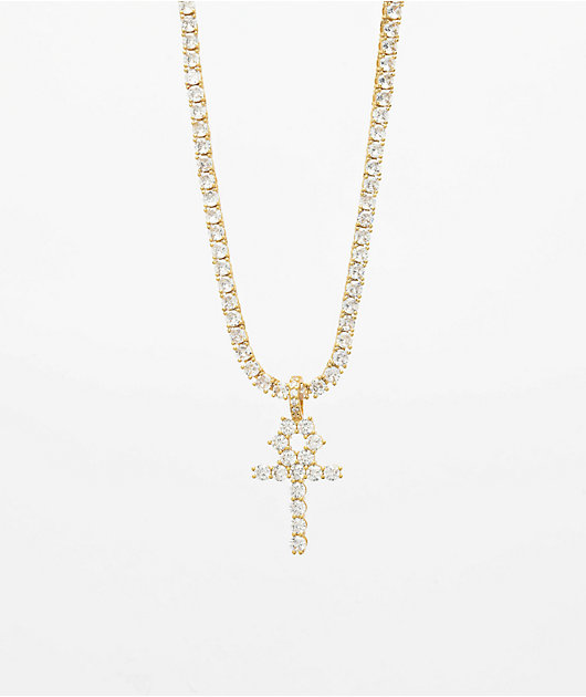The Gold Gods collar de cadena de tenis con cruz de Ankh
