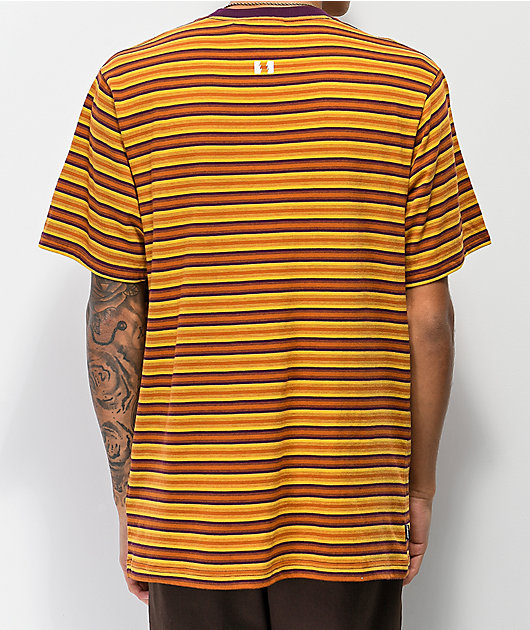 purple and gold striped shirt