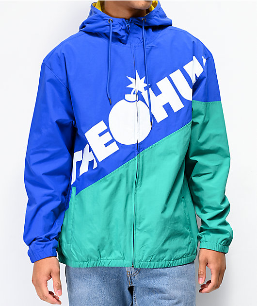 blue and green windbreaker