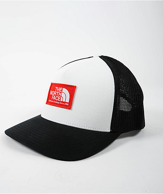The North Face Keep It Patched Black, Red White Trucker Hat Zumiez