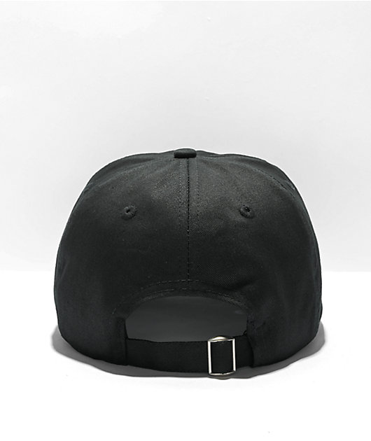 There Flower Embroidered Black Strapback Hat