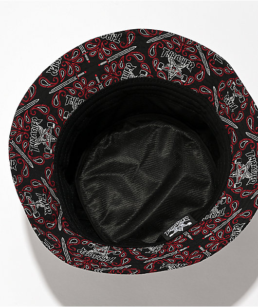 Thrasher Bandana Sombrero de cubo negro y rojo