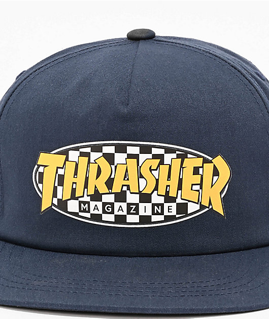 Thrasher Checkered Oval Navy Snapback Hat