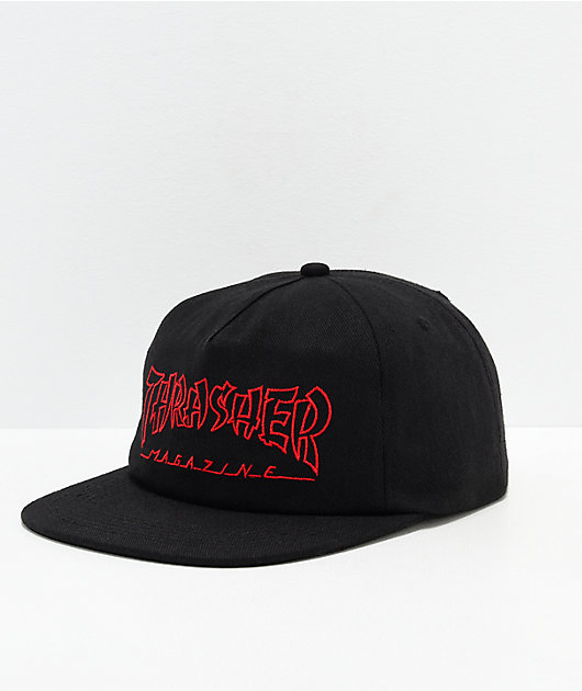 Thrasher Magazine OUTLINED LOGO UNSTRUCTURED Snapback Hat GREY/RED 