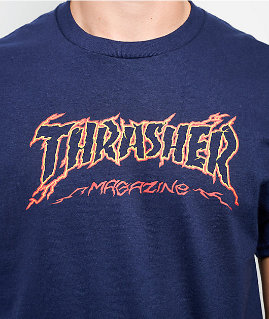 THRASHER Tシャツ ネイビー　90’s シングルステッチ Thrasher Cracked Navy T-Shirt | Zumiez