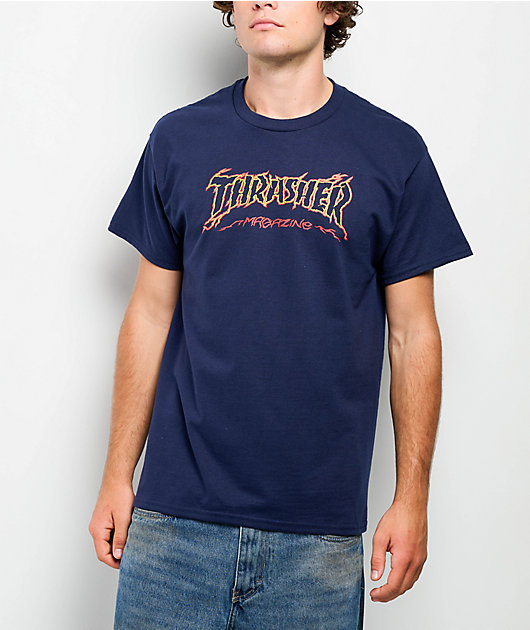 THRASHER Tシャツ ネイビー　90’s シングルステッチ Thrasher Cracked Navy T-Shirt | Zumiez