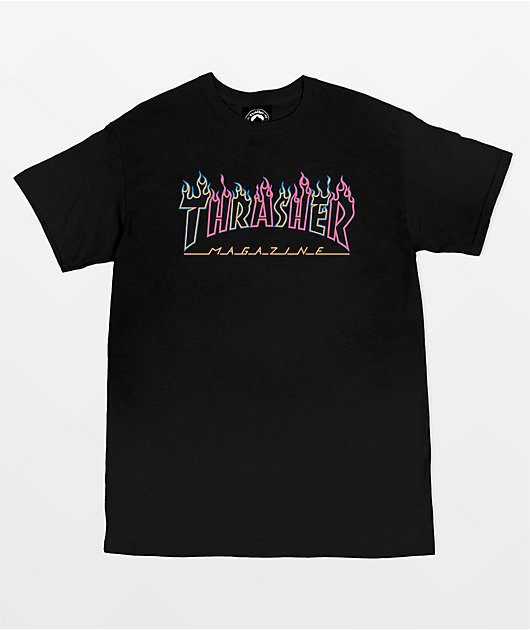 Thrasher Double Flame Neon Black T-Shirt