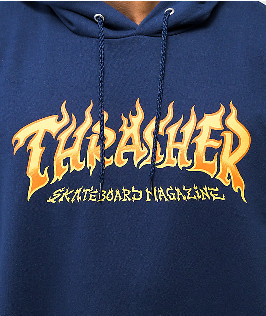 Thrasher Fire Logo Navy Hoodie