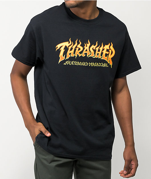 Thrasher Fire Logo camiseta negra