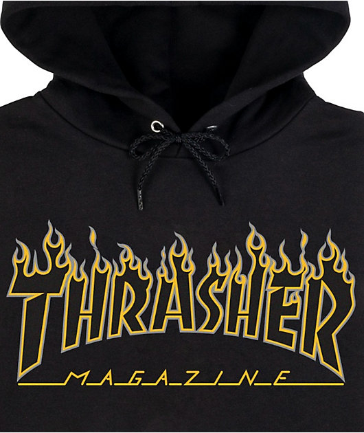 Black thrasher hoodie outlet with flames