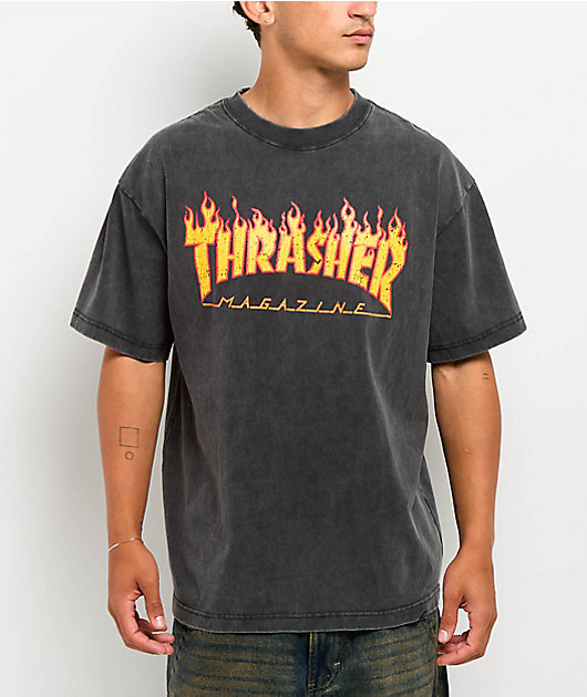 ★THRASHER 炎ロゴ Tシャツ 黒 Thrasher Flame Black Wash T-Shirt | Zumiez
