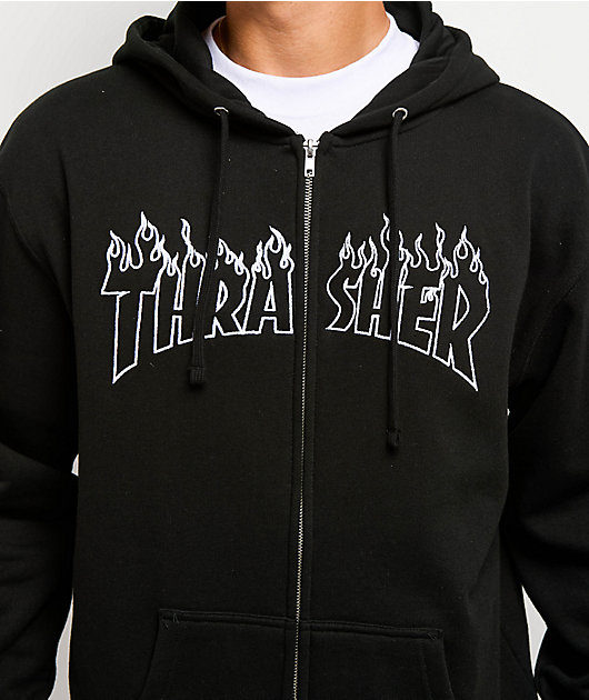 Thrasher Flame Black Zip Hoodie | Zumiez