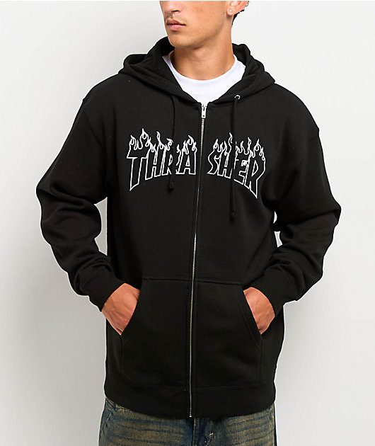 00s THRASHER スラッシャー フレイムロゴ フーディー ブラック XL FLAME EMBROIDERED - ZIP HOODIE - BLACK – Thrasher Magazine