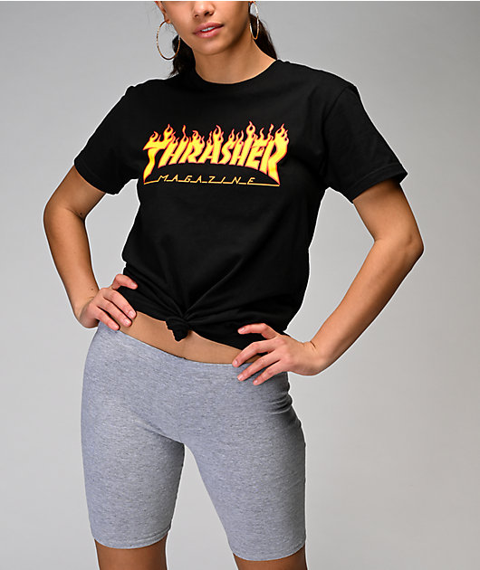 Thrasher Flame Logo Black Boyfriend Fit T-Shirt