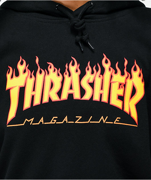 Thrasher Flame Logo Black Crop Hoodie