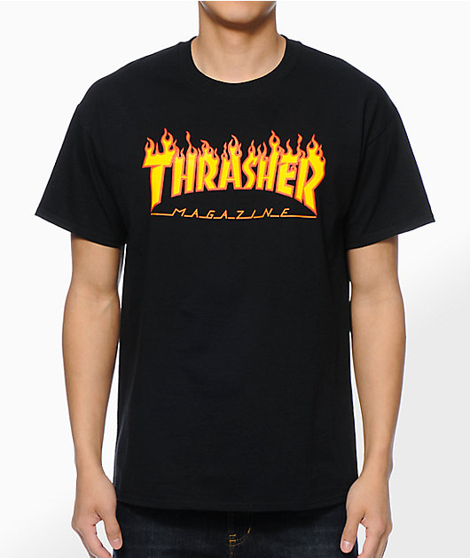 Hearty millimeter Inhibere Thrasher Flame Logo Black T-Shirt