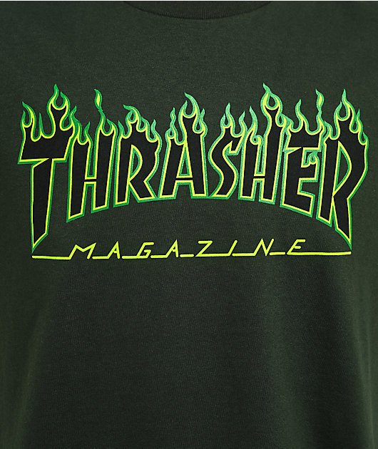 Thrasher Flame Logo Green T-Shirt