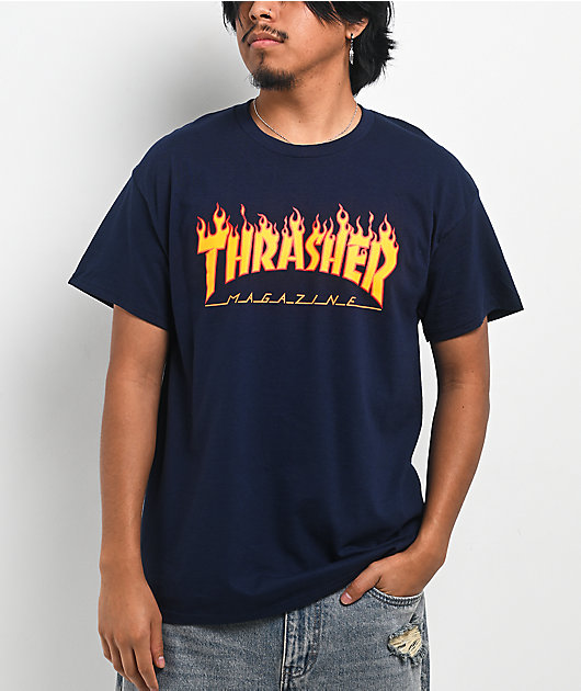 Thrasher Flame Logo Navy T-Shirt