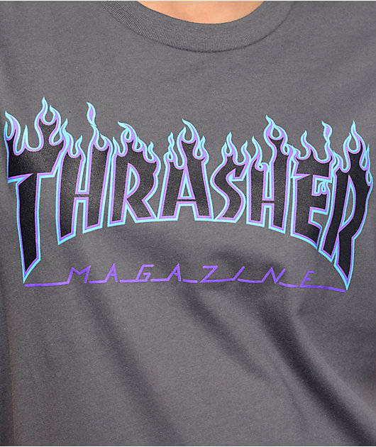 Thrasher Flame Logo camiseta gris