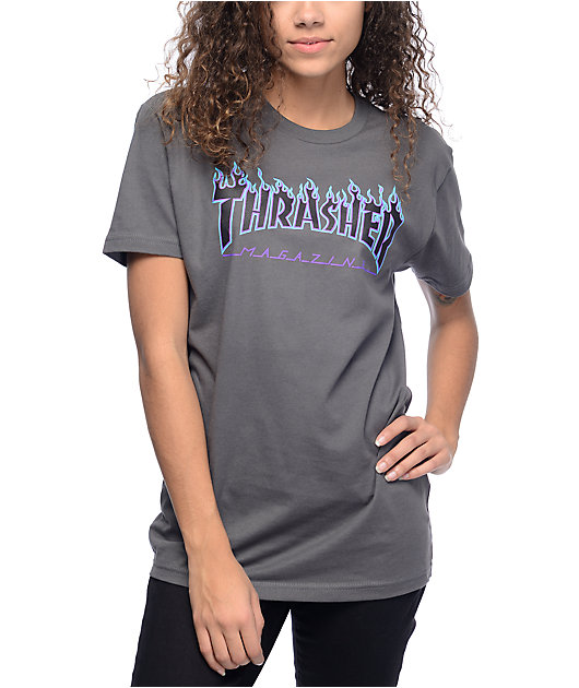 Thrasher Flame Logo camiseta gris