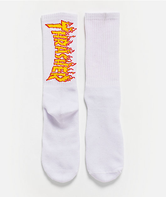 Thrasher Flame White Crew Socks