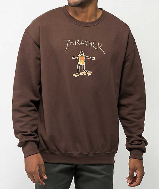 Thrasher Gonz Logo sudadera marrón de cuello redondo
