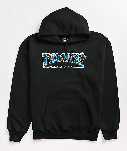 Grey and black thrasher hoodie best sale