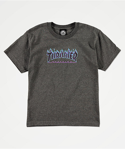 Thrasher Kids Flame Logo Grey T-Shirt 