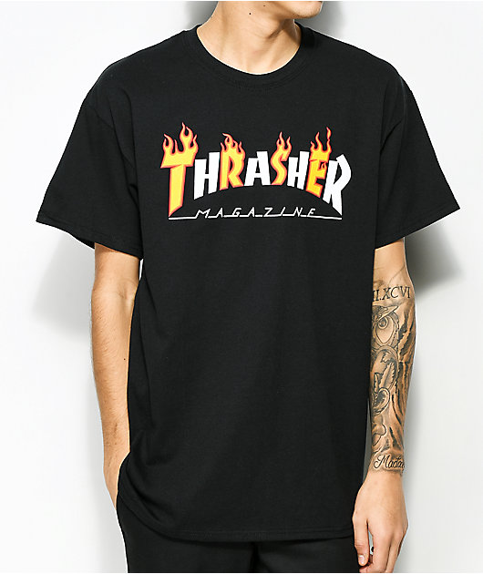 Thrasher Magazine RICHTER FLAMES LOGO Skateboard Shirt BLACK MEDIUM 