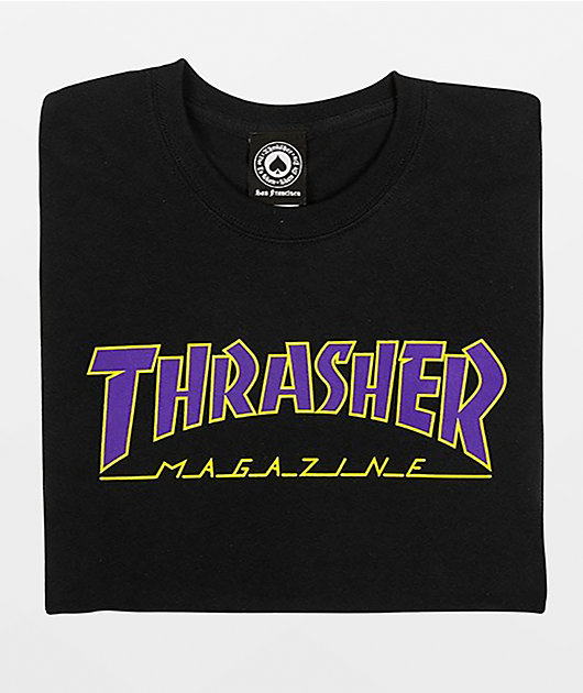 Thrasher Magazine OUTLINED SKATE MAG LOGO Skateboard Shirt BLACK w/PURPLE XL 