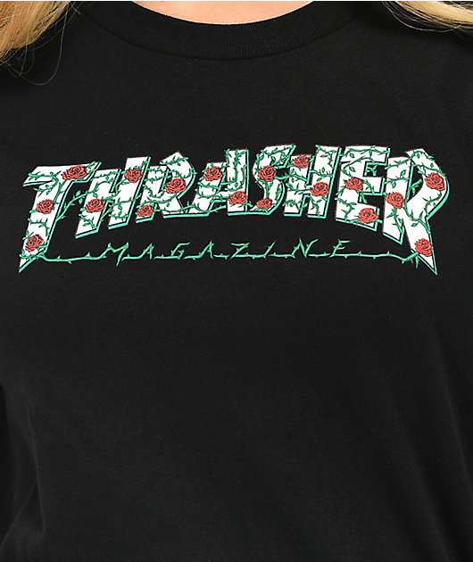 Thrasher Roses camiseta negra de ajuste relajado