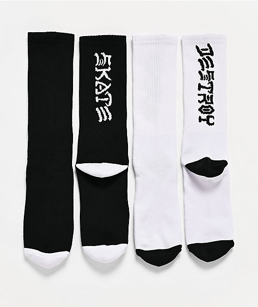 Thrasher Skate & Destroy White & Black 2 Pack Crew Socks
