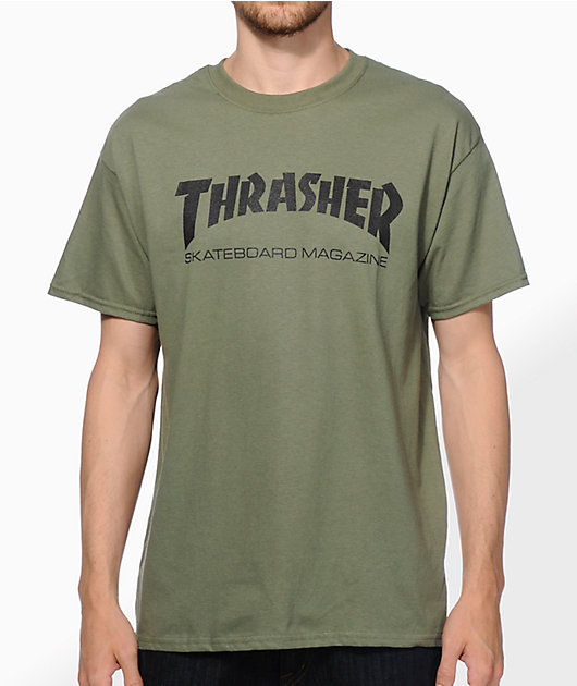 Thrasher Magazine SKATE MAG LOGO Skateboard *GIRLS FIT* Shirt ARMY GREEN LARGE 