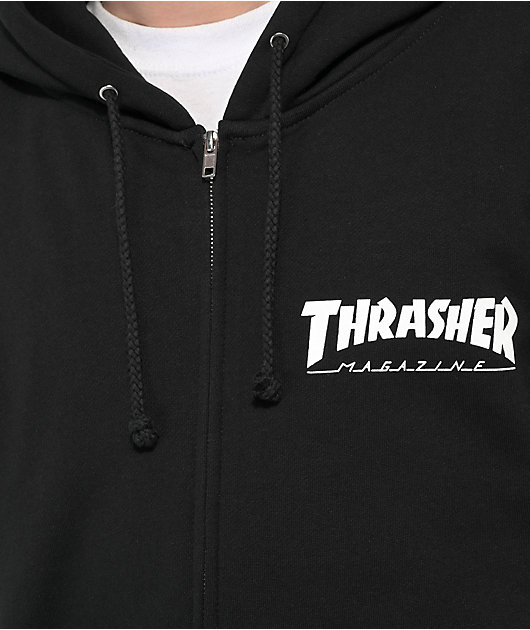 Thrasher sudadera con logo y con capucha negra con cremallera
