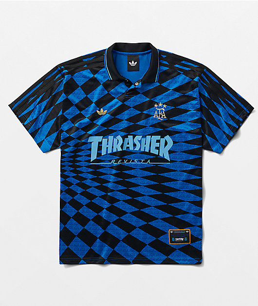 【Mサイズ】  THRASHER AFA SOCCER JERSEY Thrasher x adidas x AFA Blue & Black Soccer Jersey | Zumiez