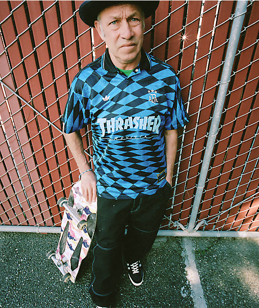 Thrasher x adidas x AFA Blue & Black Soccer Jersey | Zumiez