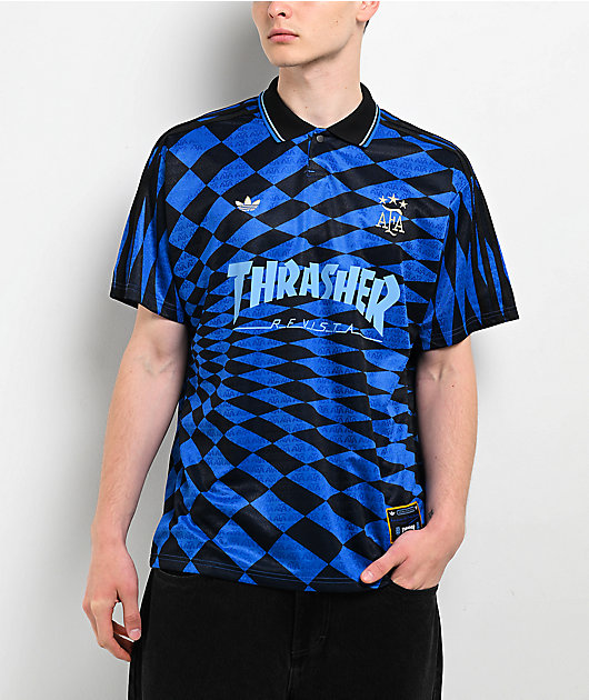 【Mサイズ】  THRASHER AFA SOCCER JERSEY Thrasher x adidas x AFA Blue & Black Soccer Jersey | Zumiez