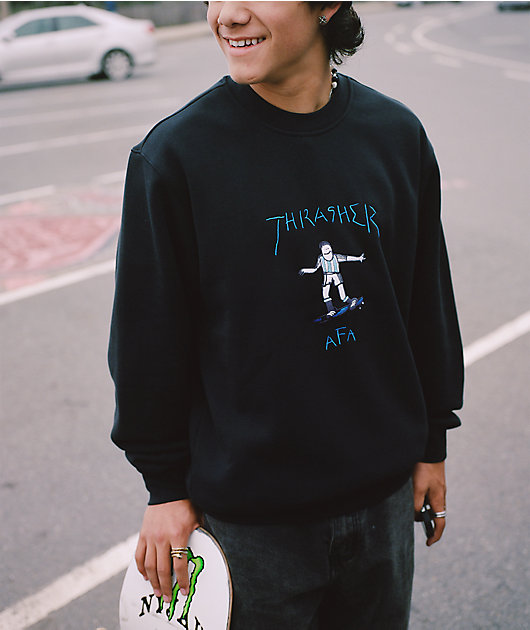 Thrasher x adidas x AFA Gonz Black Crewneck Sweatshirt | Zumiez