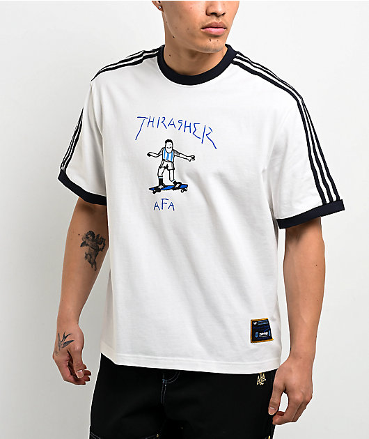 Thrasher x adidas x AFA Gonz White & Blue Ringer T-Shirt