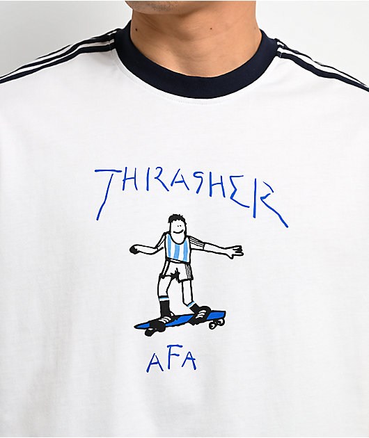 Thrasher x adidas x AFA Gonz White & Blue Ringer T-Shirt | Zumiez