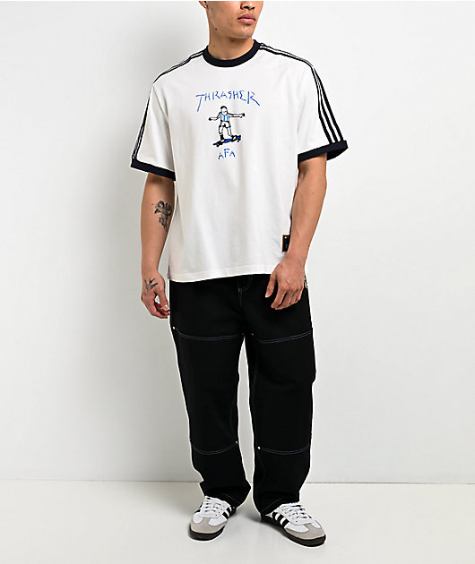 Thrasher x adidas x AFA Gonz White & Blue Ringer T-Shirt | Zumiez