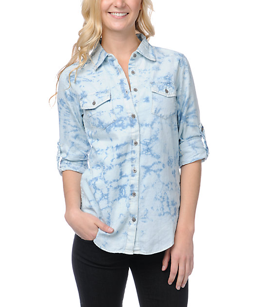 Thread And Supply Acid Wash Denim Button Up Shirt Zumiez