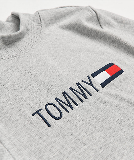 Tommy Hilfiger Light Grey Mock Neck Long Sleeve T-Shirt