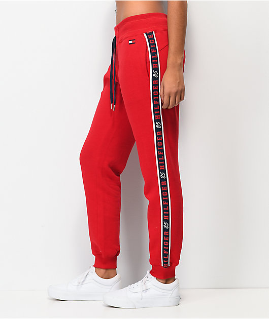 klassisk Leopard gevinst Tommy Hilfiger Logo Tape Red Jogger Sweatpants
