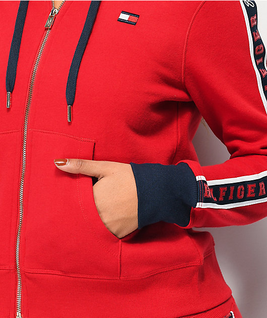 Ballade Perioperativ periode Tilskyndelse Tommy Hilfiger Logo Tape Red Zip Hoodie