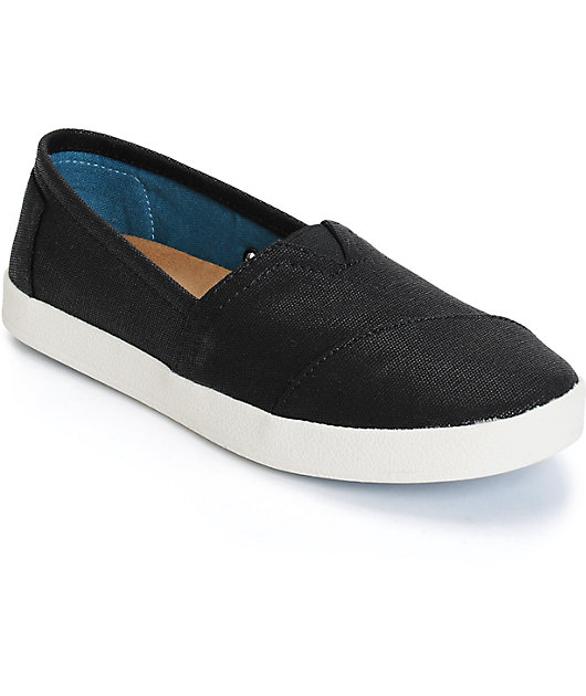 Toms Avalon Black Coated Canvas Womens 