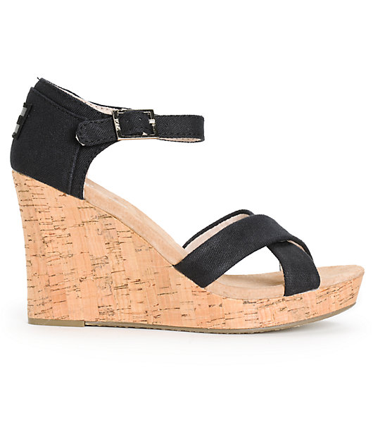 toms canvas strappy wedge heel
